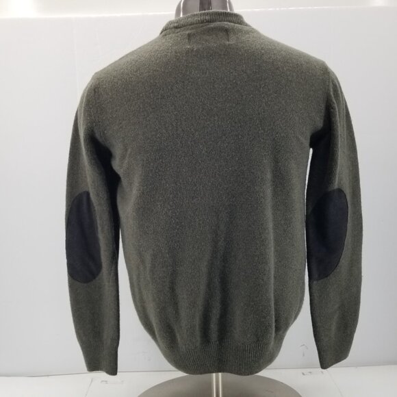 Barbour Wool Sportsmans Mens Sweater Forest Green Suede Elbow Patches  Sz Large - Picture 6 of 13
